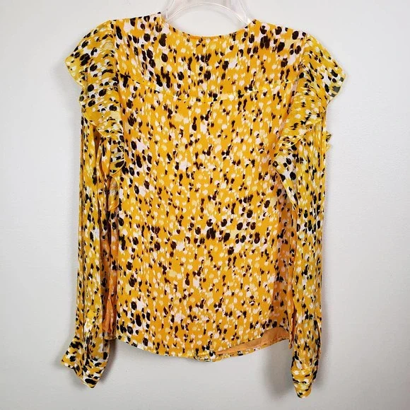 Derek Lam IO Crosby Ruffle Top Blouse Yellow Black Long Sleeve Size 6 - Picture 2 of 9